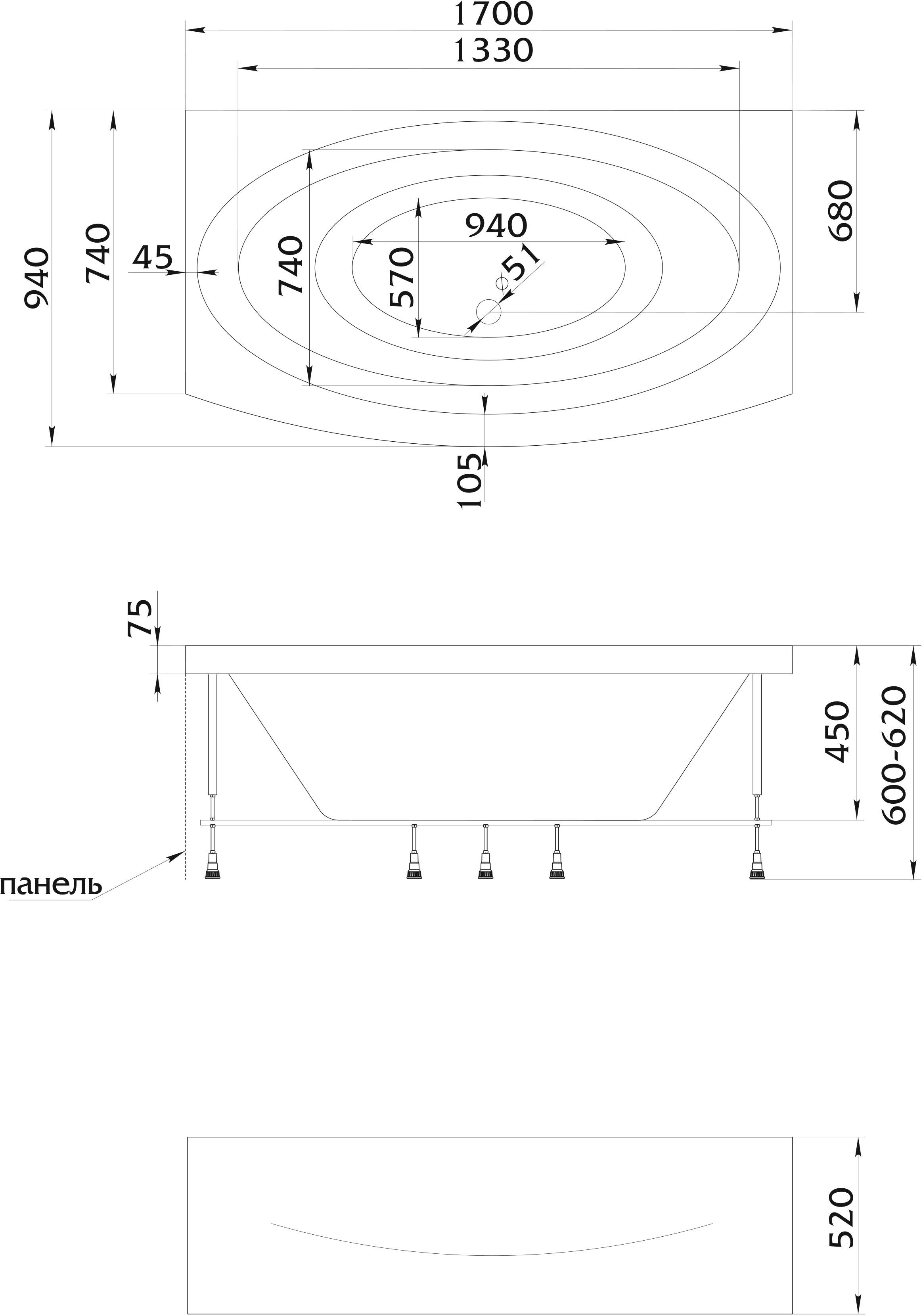 Ванна АКРИЛЕГА/ACRYLEGA 1700х950 ПР 100Acryl - ванны из 100% литьевого акрила собственного производства.